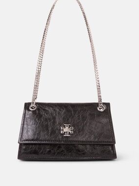 Tory Burch Black Leather Shoulder Bag with Silver Chain
